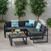 GDF Studio Noah Outdoor Aluminum 5 Seater Sectional Sofa Chat Set with Cushions Dark Gray and Black