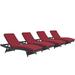 Modern Contemporary Urban Design Outdoor Patio Balcony Chaise Lounge Chair ( Set of 4) Red Rattan