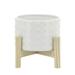 Sagebrook Home 6 Ceramic Dotted Planter With Wood Stand White Round Ceramic Contemporary 6 L X 6 W X 7 H Dot