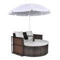 vidaXL Patio Bed Outdoor Patio Lounger Wicker Daybed with Parasol Poly Rattan