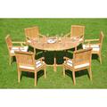Teak Dining Set:6 Seater 7 Pc - 60 Round Table And 6 Sack Arm Chairs Outdoor Patio Grade-A Teak Wood WholesaleTeak #WMDSSK2