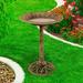 Pure Garden Outdoor Decor Antique Bird Bath Polyresin Vintage Scroll Design Bronze