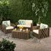 Hipali Outdoor Acacia Wood 4 piece Chat Set with Cushions Grey Cream