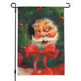 Christmas Holiday Santa Claus Wreath Garden Yard Flag