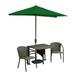 Blue Star Group Terrace Mates Daniella All-Weather Wicker Coffee Color Table Set w/ 9 -Wide OFF-THE-WALL BRELLA - Forest Green Sunbrella Canopy