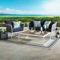 Modway Stance 3 Piece Outdoor Patio Aluminum Sectional Sofa Set in White Navy