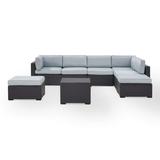 Crosley Furniture Biscayne 6 Piece Metal Patio Sectional Set in Brown & Blue