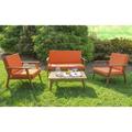 Linon Cole Outdoor Chat 4-Piece Seating Set Brown Finish with Orange Fabric