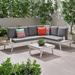 Jamison Outdoor Aluminum Sofa Sectional with Faux Wood Accents White Gray