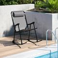 Lacoo Zero Rocking Gravity Chair with Headrest Pillow Folding Recliner Foldable Lounge Chair for Poolside Lawn and Patio Gray