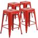 Flash Furniture Lily 4 Pack Commercial Grade 24 High Backless Red Metal Indoor-Outdoor Counter Height Stool with Square Seat