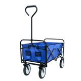 Beach Wagon Collapsible Wagon with Adjustable Handle Steel Frame 600D Oxford Cloth Grocery Cart with Wheels Fold Up Wagon with 2 Mesh Cup Holders for Garden Shopping Picnic Beach Blue Q3801