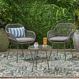 Myles Outdoor Faux Wicker 2 Seater Chat Set with Tempered Glass Table Gray and Dark Gray