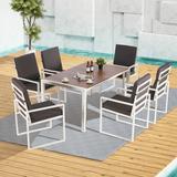 7 Piece Outdoor Patio Furniture Set 6 Rattan Patio Chairs with Glass Table All-Weather Rectangle Patio Sofa Wicker Set with Cushions for Backyard Porch Garden Pool