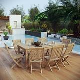 Modway Marina 9 Piece Outdoor Patio Teak Dining Set in Natural