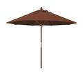 California Umbrella 9 ft. Wood Market Umbrella Pulley Open Marenti Wood-Olefin-Terracotta