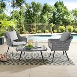 Modway Endeavor 3 Piece Outdoor Patio Wicker Rattan Armchair and Coffee Table Set in Gray Gray