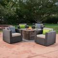 Trevor Outdoor 5 Piece Swivel Wicker Club Chair with Fire Pit Set Dark Brown Beige Brown