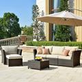 Ovios Patio Furniture Sets 6 Pieces PE Rattan Outdoor Sectional Furniture Sofa Set Wicker Patio Conversation Set with Thickness Cushions Tea Table & Waterproof Cover