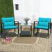 Costway 3PCS Patio Rattan Furniture Set Rocking Chairs Cushioned Conversation Set Blue