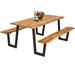 Gymax Patented Picnic Table Bench Set Outdoor Camping Wooden 2 Built-in Benches w/Umbrella Hole