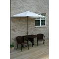 Blue Star Group Terrace Mates Genevieve All-Weather Wicker Java Color Table Set w/ 9 -Wide OFF-THE-WALL BRELLA - Natural Sunbrella Canopy