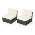 GDF Studio Sabrina Outdoor Grey Wicker Armless Sectional Sofa Seat Set of 2 White