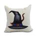 Simply Daisy 20 x 20 Cat Behind the Hat Cream Halloween Print Decorative Throw Pillow