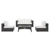 Contemporary Modern Urban Designer Outdoor Patio Balcony Garden Furniture Lounge Sofa Chair and Coffee Table Fire Pit Set Fabric Rattan Wicker White