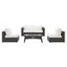 Contemporary Modern Urban Designer Outdoor Patio Balcony Garden Furniture Lounge Sofa Chair and Coffee Table Fire Pit Set Fabric Rattan Wicker White