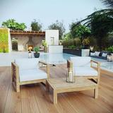 Modway Upland 3 Piece Outdoor Patio Teak Set in Natural White