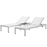 Modern Contemporary Urban Outdoor Patio Balcony Garden Furniture Lounge Chair Chaise and Side Table Set Aluminum Metal Steel White
