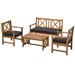 Outsunny 4 Pieces Acacia Wood Outdoor Patio Furniture Set with 2 Armchairs 1 Sofa & 1 Coffee Table Cushions Included