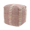 Noble House Outdoor Handcrafted Boho Water Resistant Cube Pouf Red and Orange