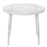 LeisureMod Devon Tree Design Glass Top Aluminum Base Outdoor End Table in White