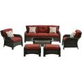 Hanover Strathmere 6-Piece Wicker and Steel Outdoor Conversation Set Crimson Red