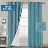 Teal 100% Blackout Linen Textured Curtains For Living Room/Bedroomthermal Insulated 100% Blackout Curtains Water Proof Anti Rust Grommet Window Panels For Indoor/Outdoor (Sold By Pair 52 X 108 Inch)