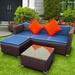 uhomepro Outdoor Patio Furniture Sectional Sofa Set 3 Pcs &Coffee Table Blue W10967 Metal PE Wicker