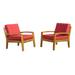 Gloriette Outdoor Acacia Wood Club Chairs with Cushions (Set of 2) Teak and Red