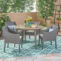 Jon Outdoor 5 Piece Acacia Wood and Wicker Dining Set with Cushions Gray Gray Silver