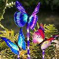 Butterfly Garden Solar Lights Outdoor 3 Pack LED Color Changing Stake Lights Solar Powered Optic Fiber Decorative Lighting Yard Art Garden Decorations Housewarming Gifts