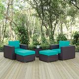 Modway Convene 5-Piece Aluminum Rattan Patio Sectional Set in Espresso/Turquoise