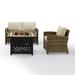Bradenton 3Pc Outdoor Wicker Conversation Set W/Fire Table Weathered Brown/Sand - Loveseat Armchair & Tucson Fire Table