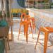 Emma + Oliver Commercial Grade 30 H Backless Orange Metal Indoor-Outdoor Barstool Square