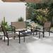 LACOO 4 Pieces Outdoor Furniture Set Patio Textilene Steel Conversation Set with Loveseat Tea Table for Lawn and Balcony Brown