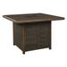 Square Aluminum Bar Table with Fire Pit and Resin Wicker Side Panels Brown