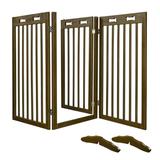 Yescom 60 x36 3 Panel Folding Pet Gate Wood Dog Fence Baby Safety Gate Playpen Brown