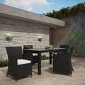 Modway Junction 5 Piece Outdoor Patio Dining Set in Brown White