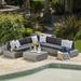 Noble House Cascada Outdoor 7 Seater Wicker V Shaped Sectional Sofa with Cushions Mixed Black Dark Grey