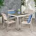 Rorik Outdoor Modern 4 Seater Aluminum Dining Set Gray Silver and Taupe